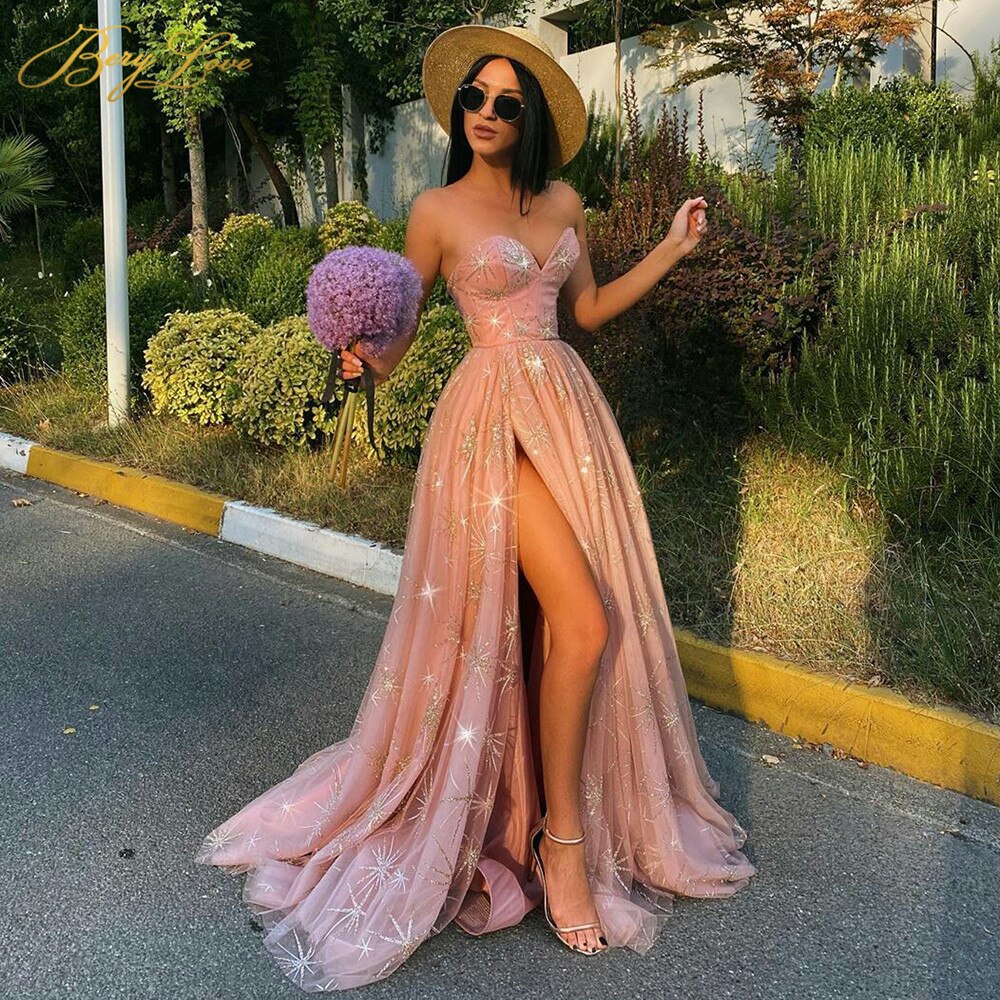 Homecoming Dresses: Prom Dress Strapless Sleeveless High Slit Prom Dresses Woman
