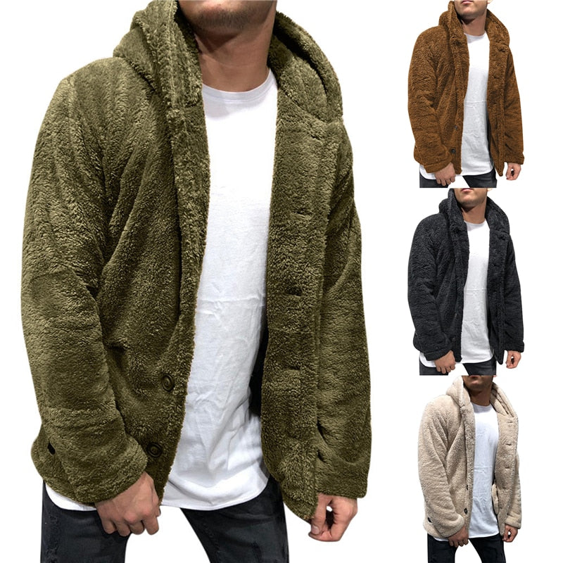 Mens Buttons Coat Warm Faux Fur Winter Casual Loose Double-Sided