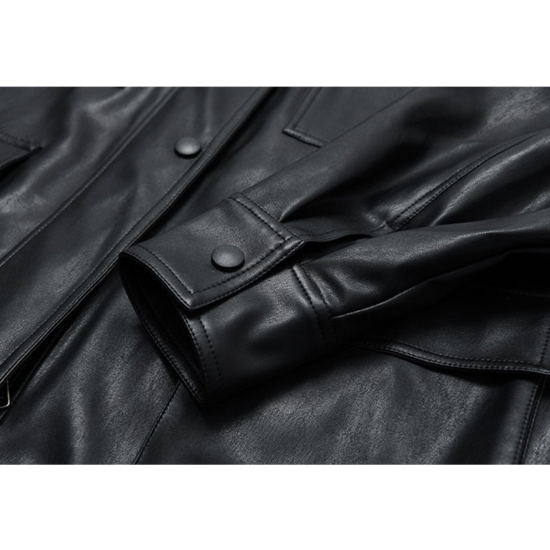 Spring Autumn Four Big Pocket Chic Loose Design Biker