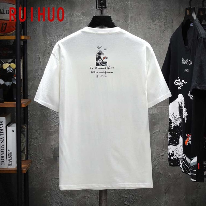 Japan Style Men T-Shirt Fashion Streetwear Black Hip Hop
