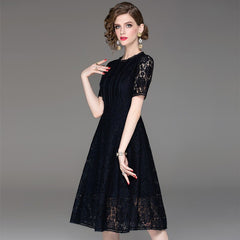 spring and summer women square lace spell lace A word dress