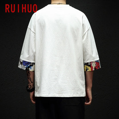 Half Sleeve Linen Cotton T Shirt For Men Clothing Harajuku Tee Shirt