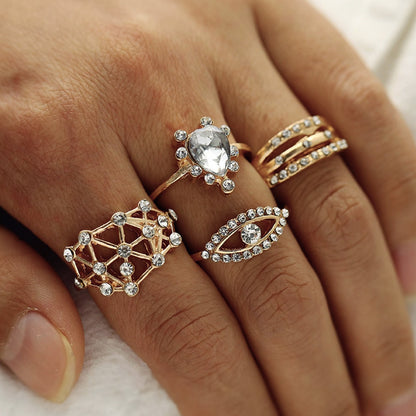 Bohemian Vintage Gold Crystal Geometric Joint Ring Set for Women Star