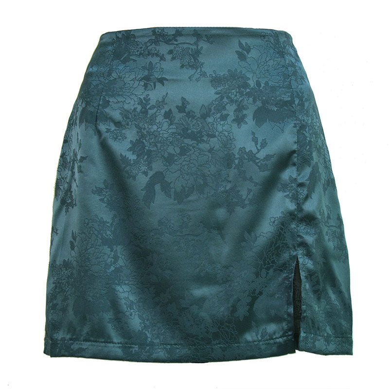 Women Summer Elegant Jacquard Satin Skirt High Waist Mini Skirt Vintage