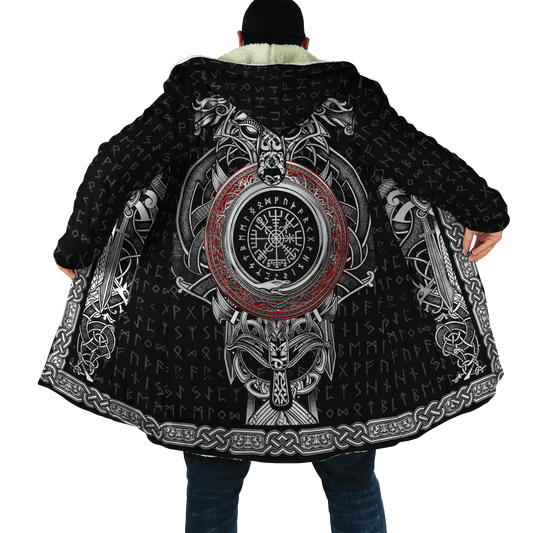 Fashion Mens Hooded cloak Viking tattoo 3D Printing Thick Fleece