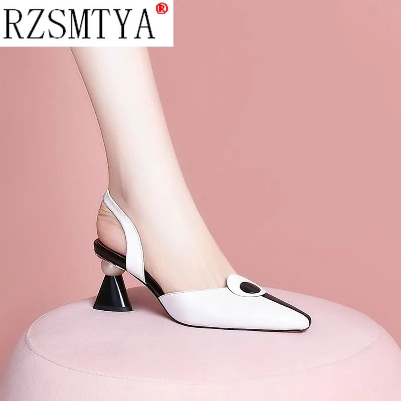 Pointed Women Sandals Spring Summer Mid Heel Hollow Shoes