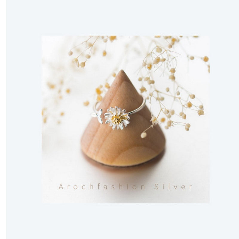 Korean Style Daisy Flower Elegant Opening Rings Women Adjustable Wedding