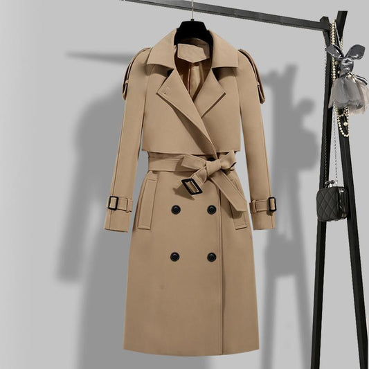 FTLZZ Autumn Winter Elegant Women Double Breasted Solid Trench Coat