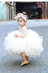 Champagne Tulle Baby Girls Baptism Dress 1st Birthday