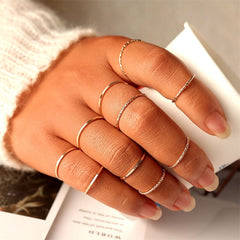 Women Twist Pearl Pearl Rings Set Fashion Geometric Hollow Crystal Ring