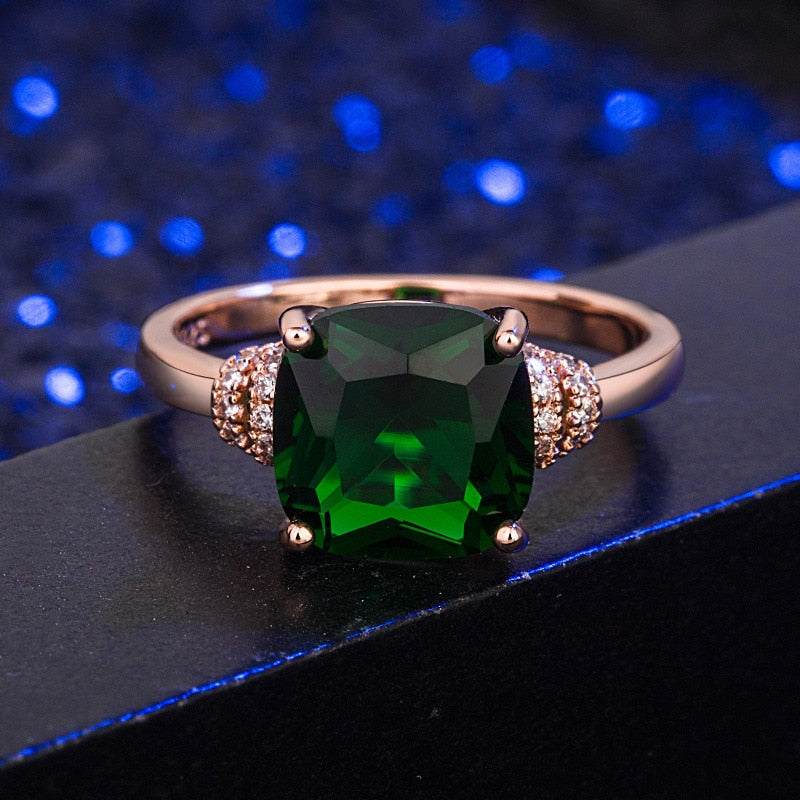 HuiSept Fashion Women Ring 925 Silver Jewelry Square Shape 8*8mm Emerald