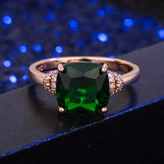 HuiSept Fashion Women Ring 925 Silver Jewelry Square Shape 8*8mm Emerald
