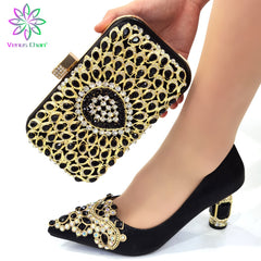 Design Nigerian Lady Party Matching Shoes and Bag Set in Blue Color African Women