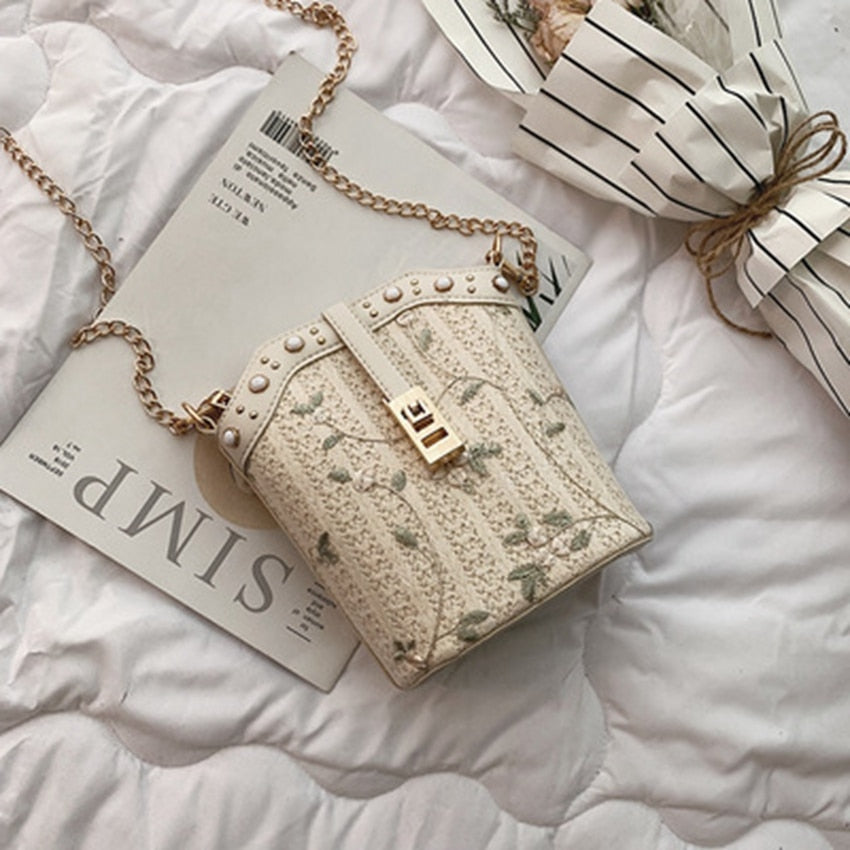 Small Straw Bucket Bags For Women Summer Crossbody Bags Lady Travel