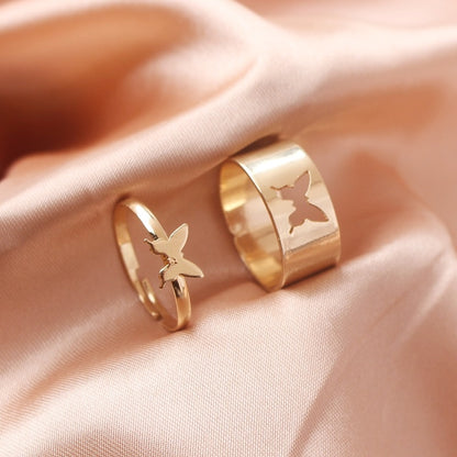 Silver Color Butterfly Rings For Women Men Lover Couple Ring Set Friendship