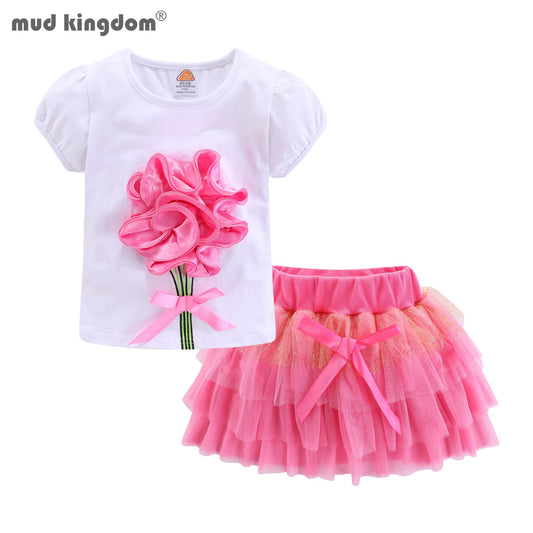 Mudkingdom Cute Girls Outfits Boutique 3D Flower Lace Bow Tulle