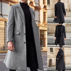 Winter Mens Wool Coat Solid Long Sleeve Woolen Jackets Fleece Men Overcoat