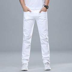 Classic Style Men Regular Fit White Jeans Business Fashion Denim