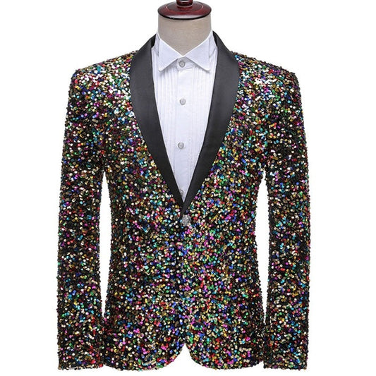 Colorful Glitter Sequin Tuxedo Blazer Men Luxury Brand Mens Shawl Collar