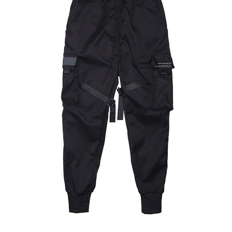 Ribbons Harem Joggers Men Cargo Pants Streetwear Hip Hop Casual Pockets
