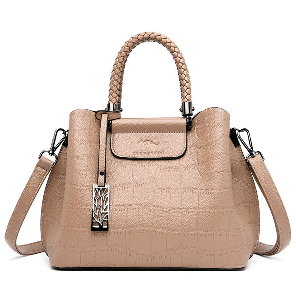 Hand-knitted Luxury Handbags Women Bags Designer Stone Pattern Ladies Handbag