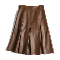 Literary Retro Leather Skirts Women Female 3D Metal  Tailoring High Waist Mid Long