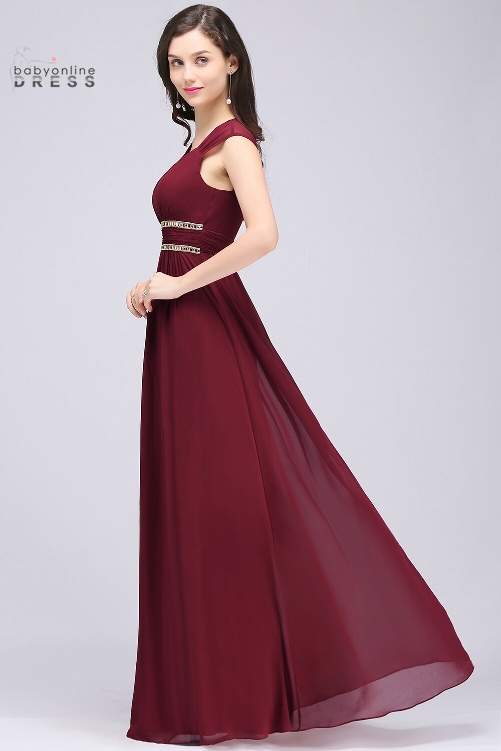 Homecoming Dresses: Long Chiffon Prom Dresses V-Neck Sleeveless Crystal