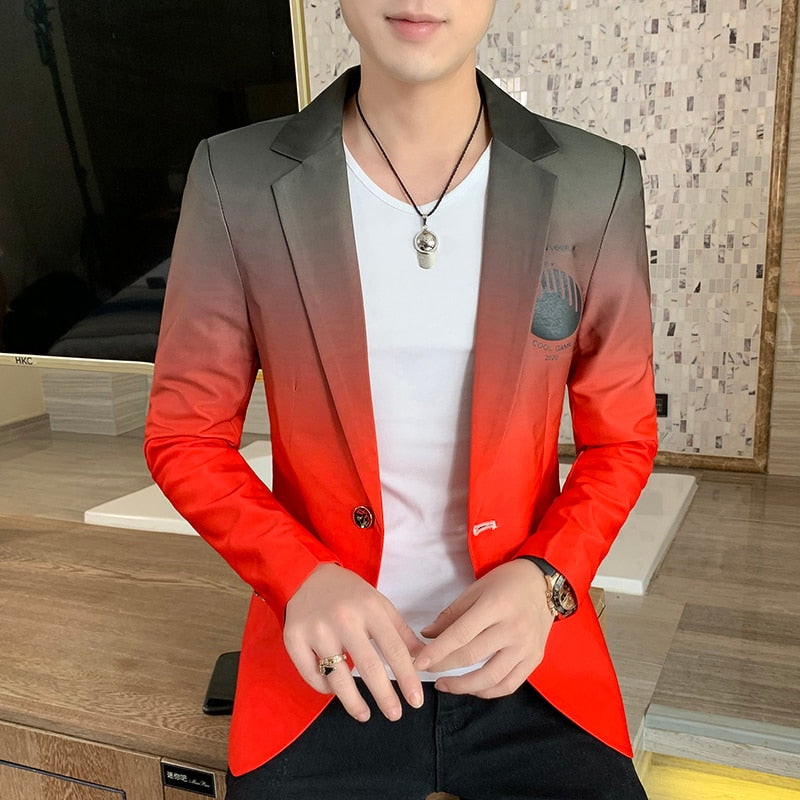 Blazer men Male Gradient suit jacket Masculino Korean Style slim fit