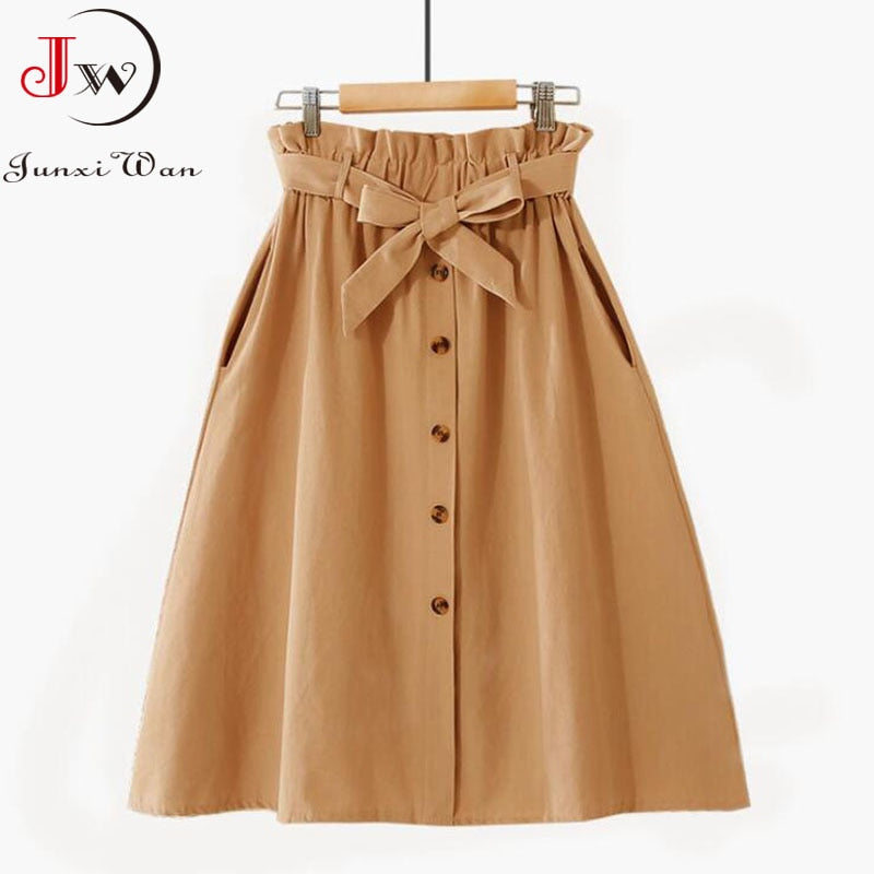 Women Casual Cotton Skirts Spring Summer Korean Style Solid Elegant High