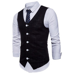 Casual Cotton Linen Mens Suit Vest Slim Fit Single Breasted Sleeveless Waistcoat