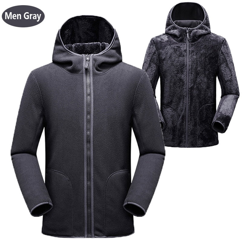 Unisex Reversible Hoodie Women Pullover Sweatshirts Winter Warm Polar/Coral Coats