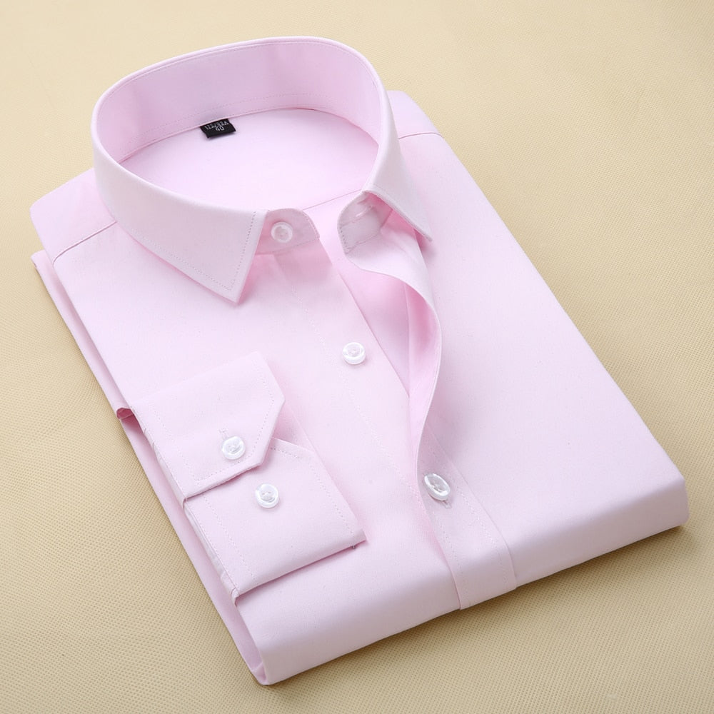 Men Business Formal Shirts Men Work Shirts Plain Long Sleeve Solid
