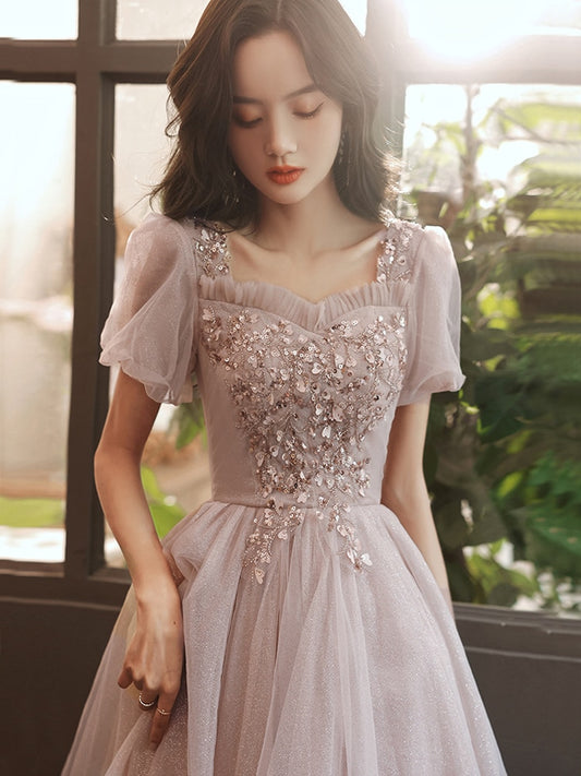 Evening wear Dresses: Elegant Sequins Bridesmaid Dress Short Sleeve
