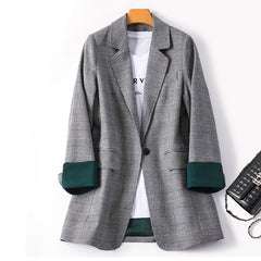 Fashion Business Interview Plaid Suits Women Work Office Ladies Long Sleeve Spring Casual Blazer