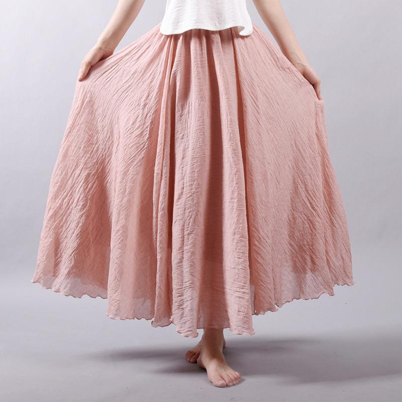 Women Elegant High Waist Linen Maxi Skirt Summer Ladies Casual