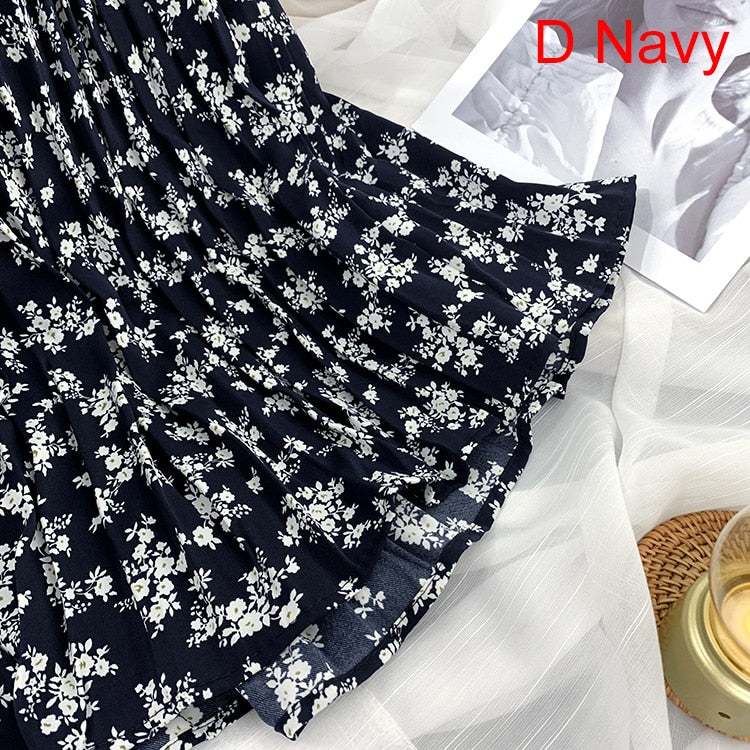 Fashion Elegant Vintage Leopard Print Pleated Skirt Elastic High Waist Long