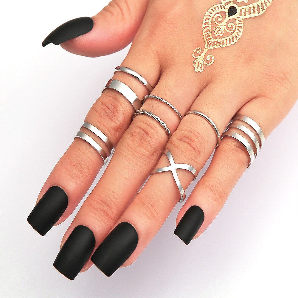 LATS Punk Cool Hip Pop Rings Multi-layer Adjustable Chain Four Open