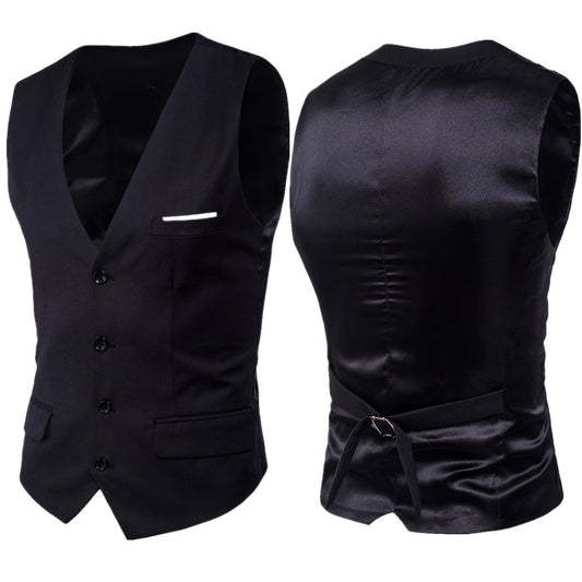 Black Suit Vest Waistcoat Men Slim Fit V Neck Dress Vests Mens
