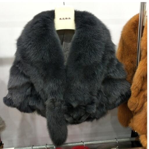 Winter Cloak Warm  Women Cardigan big real Fox Fur Collar Cape Fashion Solid