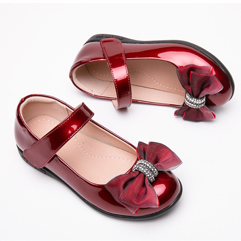 School Black Leather Shoes Girls Bow Princess Shoes Children