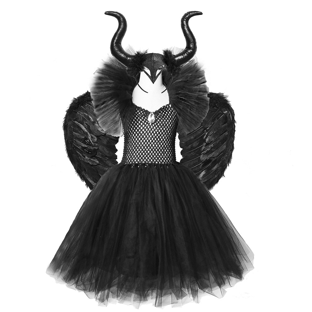 Solid Black Halloween Costumes Kids Girls Tutu Dress Ankle Length