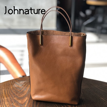 Johnature Simple Genuine Leather Women Bag Retro Nature Soft
