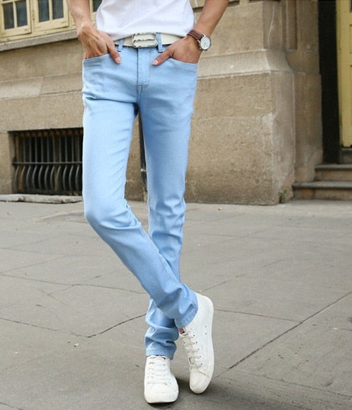 7 Color Men Stretch Skinny Jeans Fashion Casual Slim Fit Denim Trousers Male