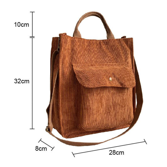 Corduroy Shoulder Bag Women Vintage Shopping Bags Zipper Girls