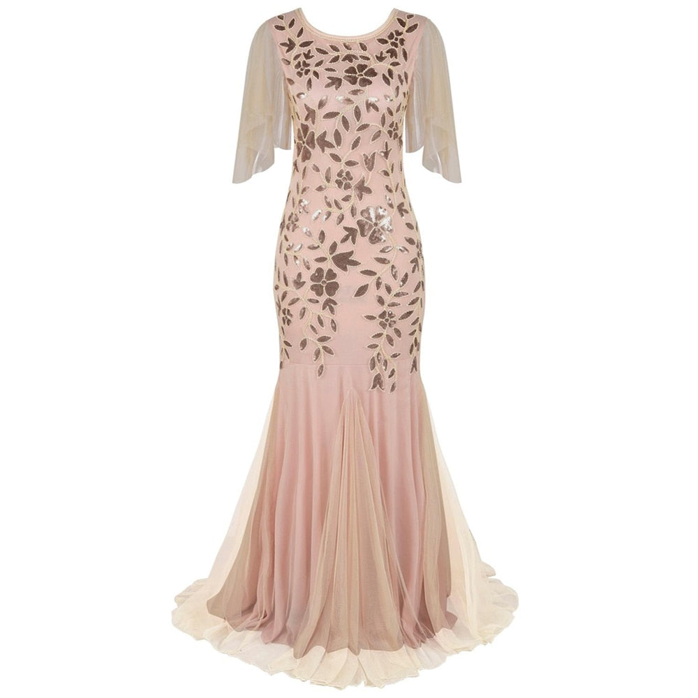Homecoming Dresses: Short-Sleeve Tulle Embroidered Evening Dress Elegant