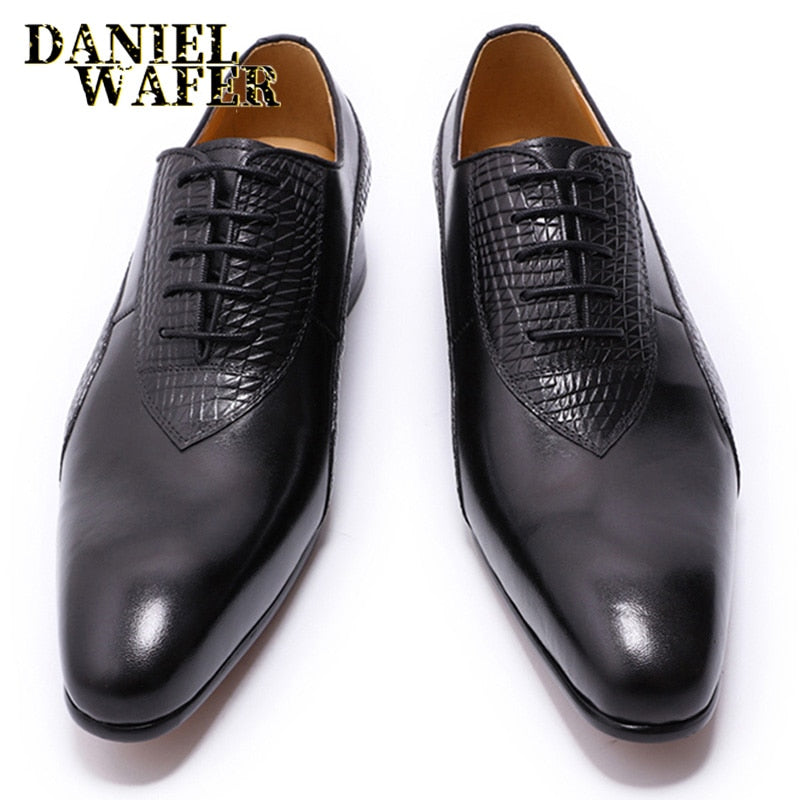 Luxury Men Oxford Shoes Men Dress Shoes Leather Italian Red Black