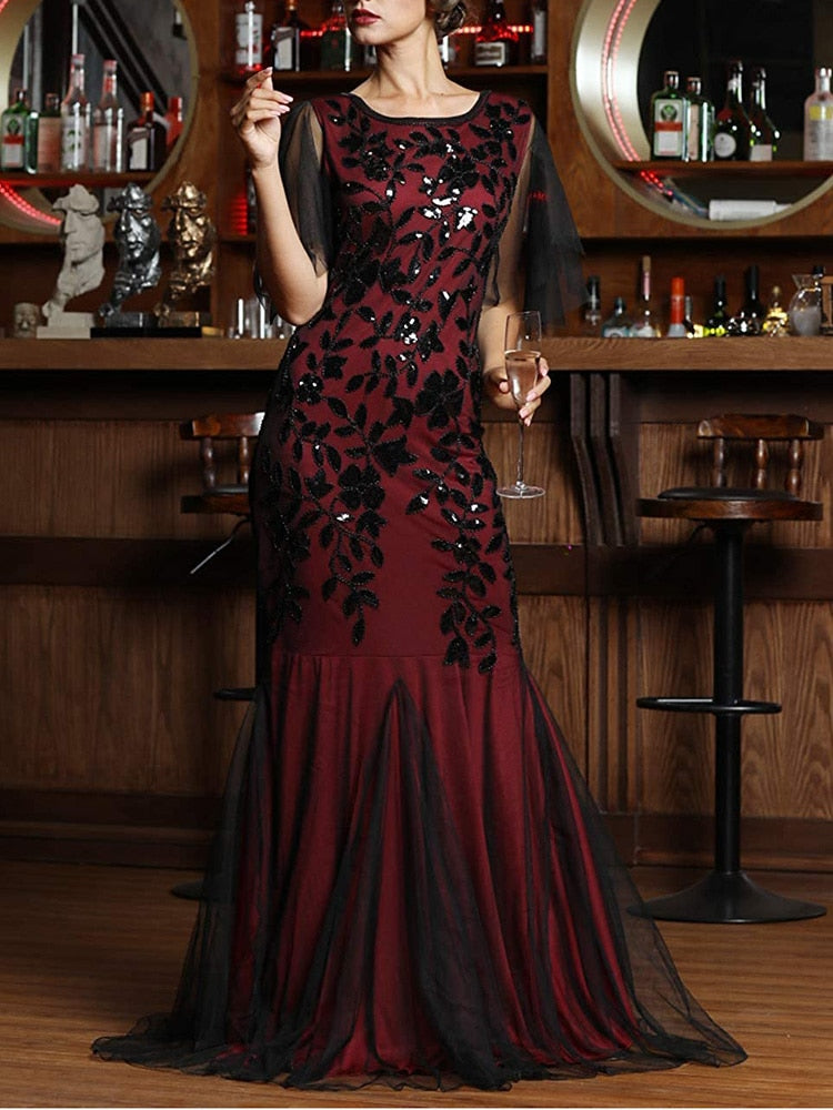 Homecoming Dresses: O-neck Short-Sleeve Tulle Embroidered Evening Dress Elegant