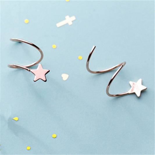 Genuine 925 Sterling Silver Pentagram Star Ear Bone Ear Buckle Rotating Wave Mini