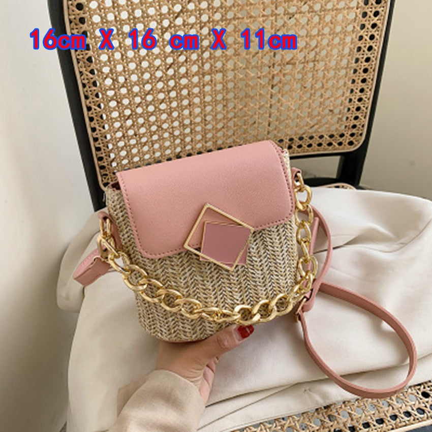 Small Straw Bucket Bags For Women Summer Crossbody Bags Lady Travel