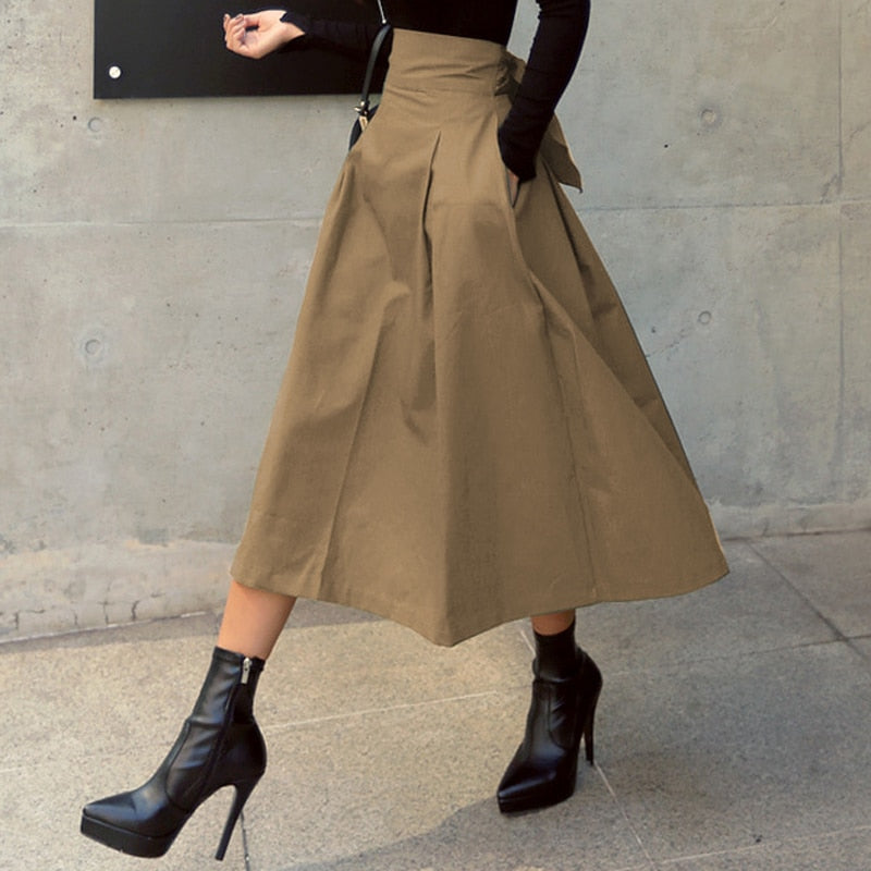 Skirts Womens Korean Fashion Solid Color Big Swing Ladies Skirt Long Skirt